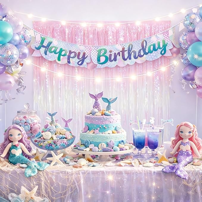 jijAcraft 3 Pack Iridescent Pink Tinsel Foil Fringe Curtain, Party Photo Backdrop, Holographic Pink for Mermaid Party Birthday Graduation Engagement Bridal Shower Bachelorette Baby Shower Decor