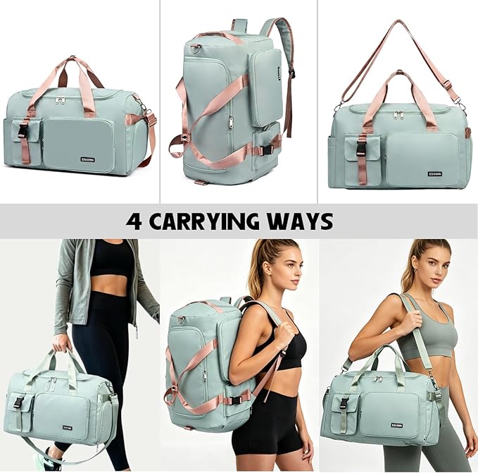 Eslcorri Gym Duffle Bag for Women Men, Sports Backpack with Wet & Shoe Compartment, Fitness Overnight Weekender Bag for Yoga, Swim, Travel (Style B, Blue)