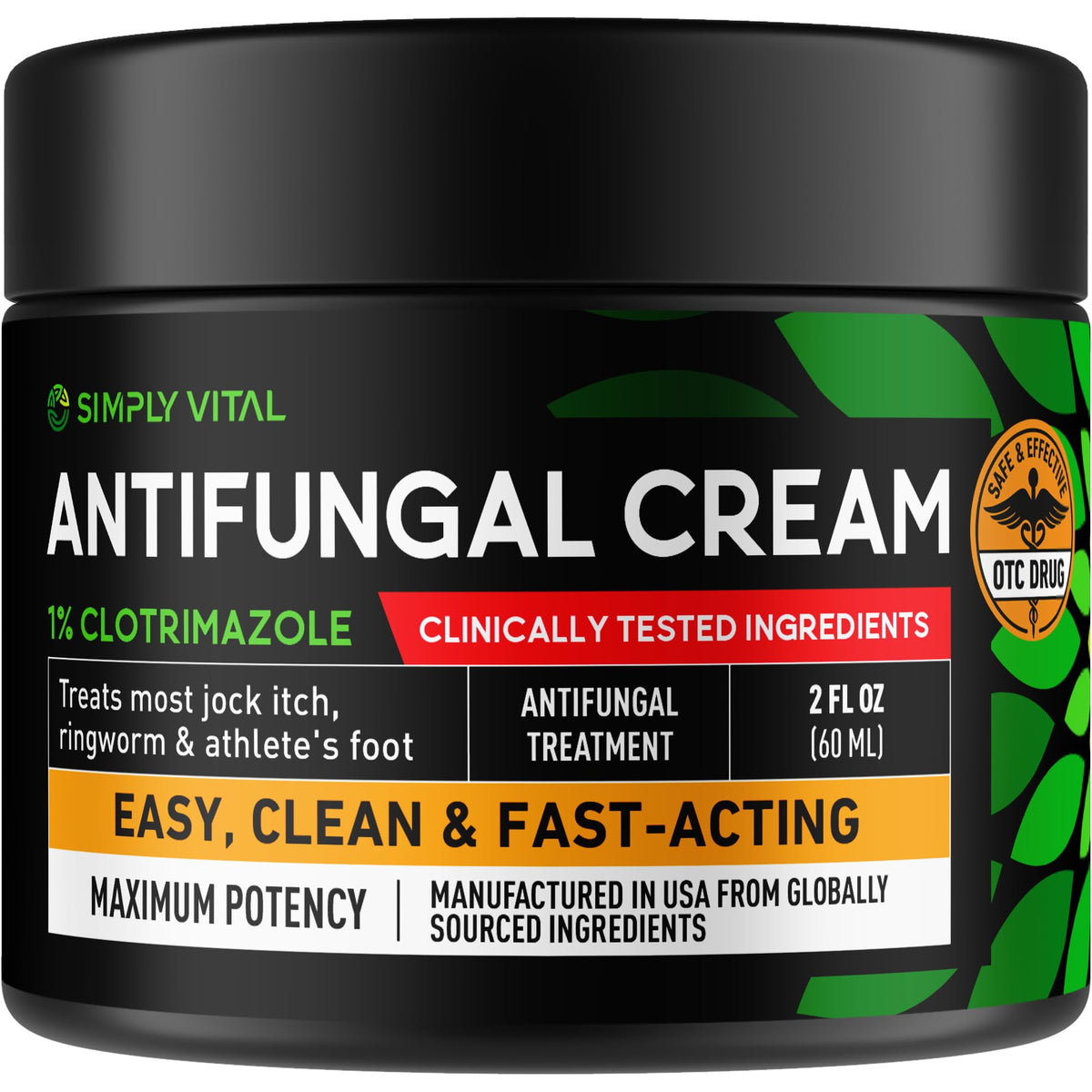 SimplyVital 1% Clotrimazole Antifungal Cream - Treats Most Athlete's Foot, Jock Itch, Ringworm - Athletes Foot Treatment Anti Fungal Cream for Skin, Ring Worm Medication for Humans, 2oz