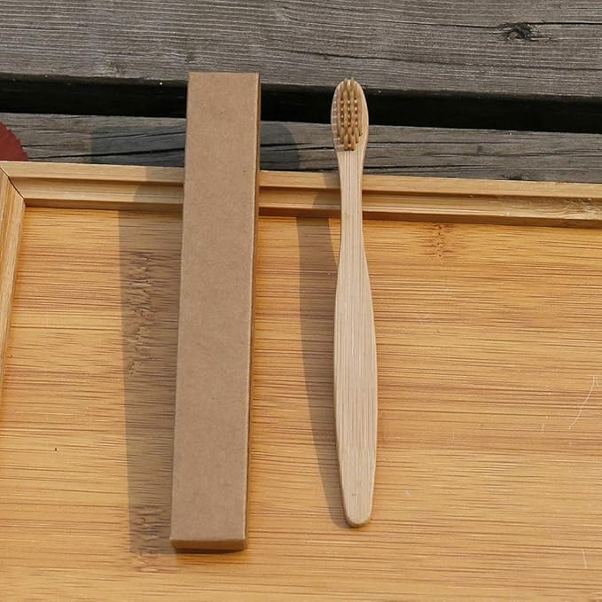 LUCKDANO Bamboo Toothbrushes, Soft for Gentle Cleaning and Gum Protection with Easy Grip Handle, for Adults and Kids (Beige Yellow)