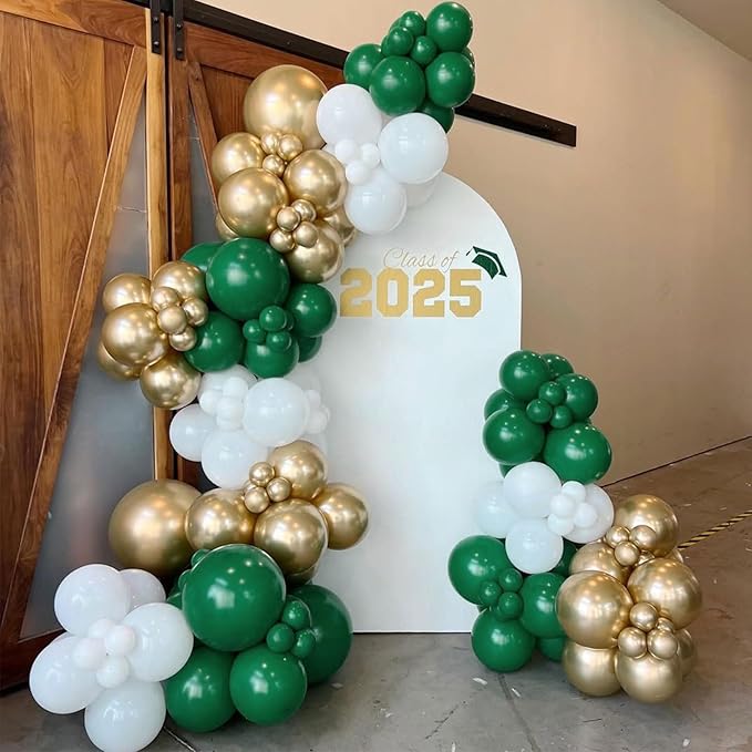 Green and Gold Balloons Garland Arch Kit,144pcs 18/12/10/5inch Emerald Green White Metallic Gold and Confetti Balloon for Birthday Wedding Baby Shower St. Patrick's Day Jungle Theme Party Decoration