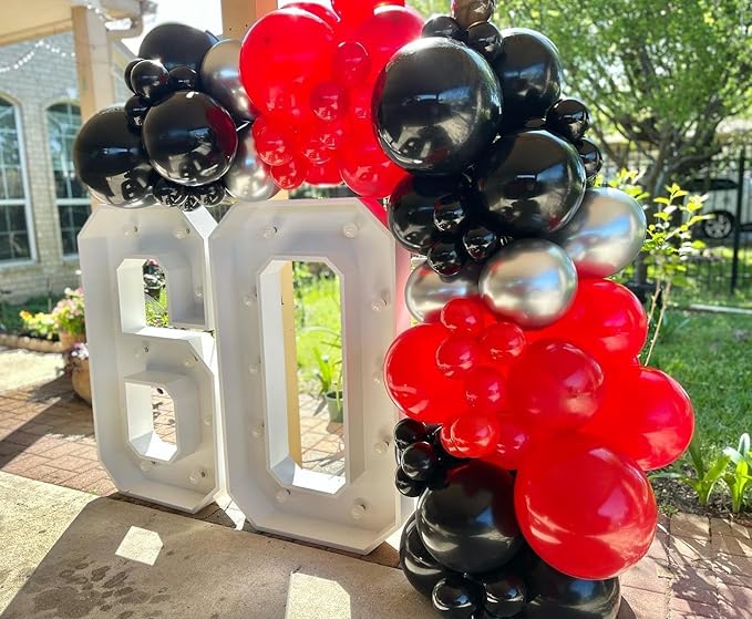 153Pcs Red and Black Silver Balloons Garland Arch Kit with Stars -22 18 12 10 5 inch Different Size Red Black Metallic Silver Balloon for Birthday Graduation Racing Car Poker Party Decorations