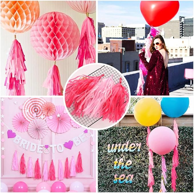Pink Tissue Paper Tassel DIY Hanging Paper Decorations Party Garland for Parties, Weddings, Festivals, Baby Showers - 20PCS (PINK 35CM)