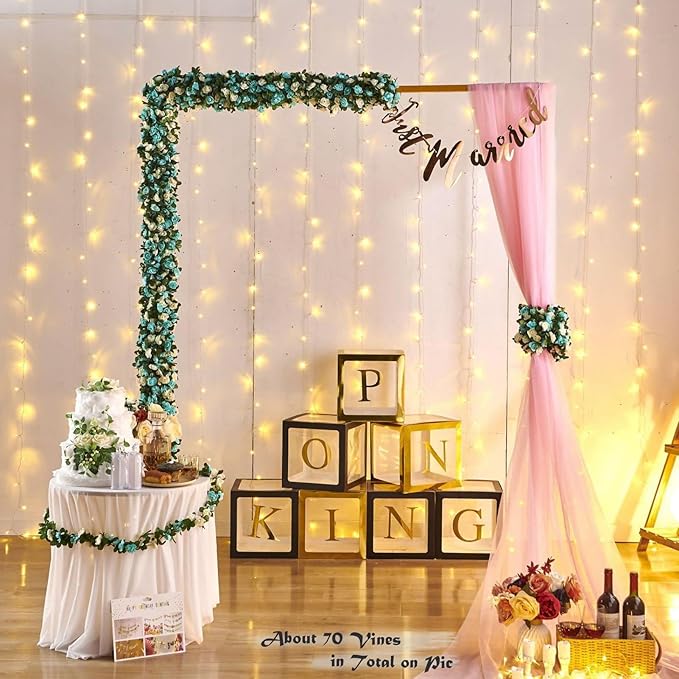 6 Pcs x 8.2 ft Flower Garland Artificial Rose Vine Flowers with Green Leaves Hanging Fake Roses Vine for Room Party Home Wedding Birthday Christmas Wall Arch Decor, White Blue Flower