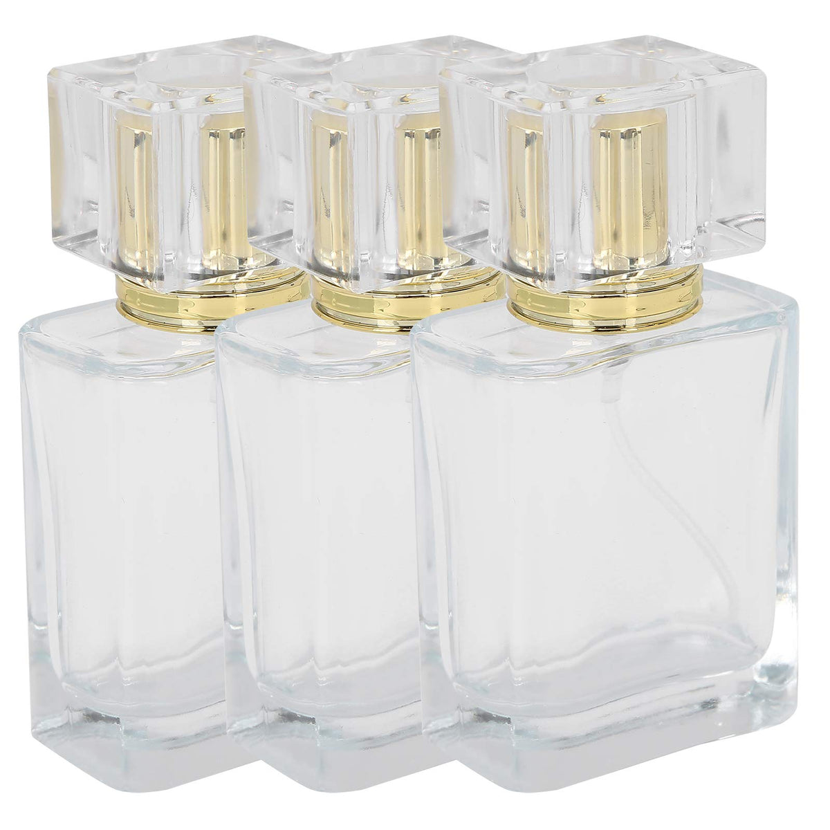 Yinhing Glass Refillable Perfume Bottle, 50ml Refillable Perfume Bottle, Transparent Glass Spray Liquid Empty Atomizer Container (Gold)