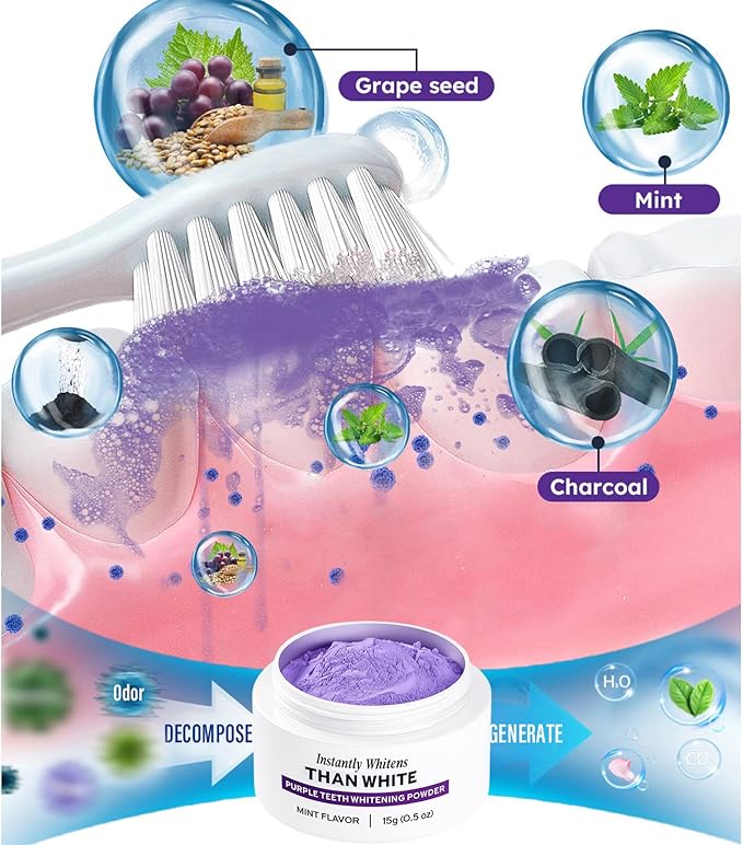 Purple Teeth Whitening Powder, Advanced Tooth Restoration Powder, Natural Teeth Restoration Powder-15g, Professional Oral Care, Protect Gums and Freshen Breat (2 Bottle)