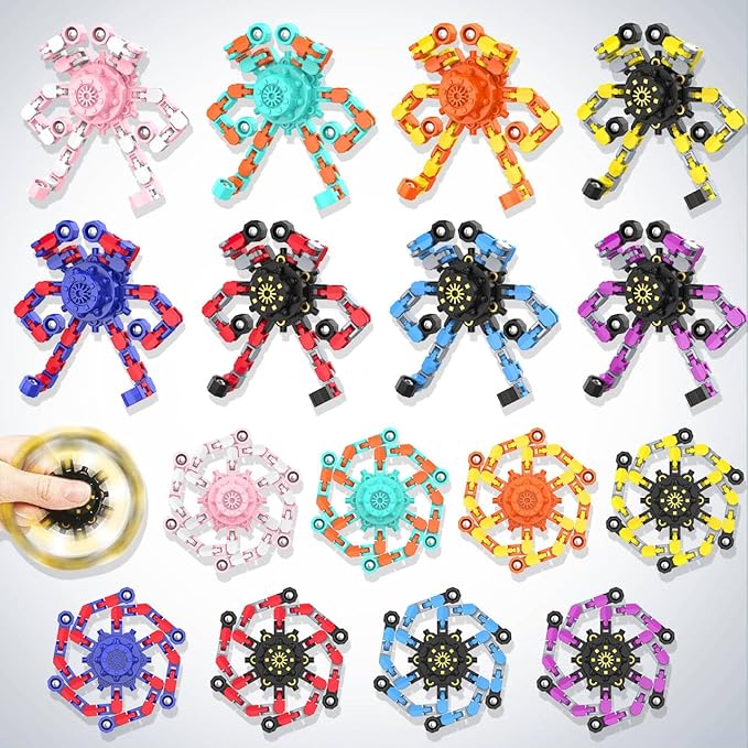 Transformable Fidget Spinners,Kids Easter Basket Stuffers Funny Stress Relief Sensory Fidget Toys,Deformable Chain DIY Robot Fingertip Gyros Toys Party Favors Easter Basket for Kids and Adults (16PC)