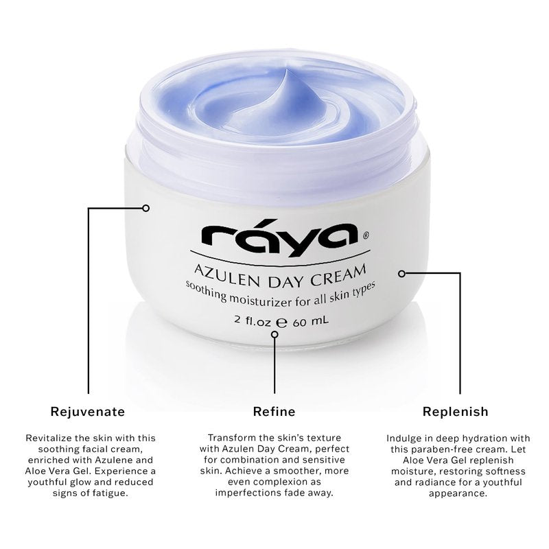 Raya Azulen Cream (301) | Moisturizing Day and Night Face Cream for Combination and Sensitive Skin | Refines, Tones, and Tightens | Made with Soothing Azulene