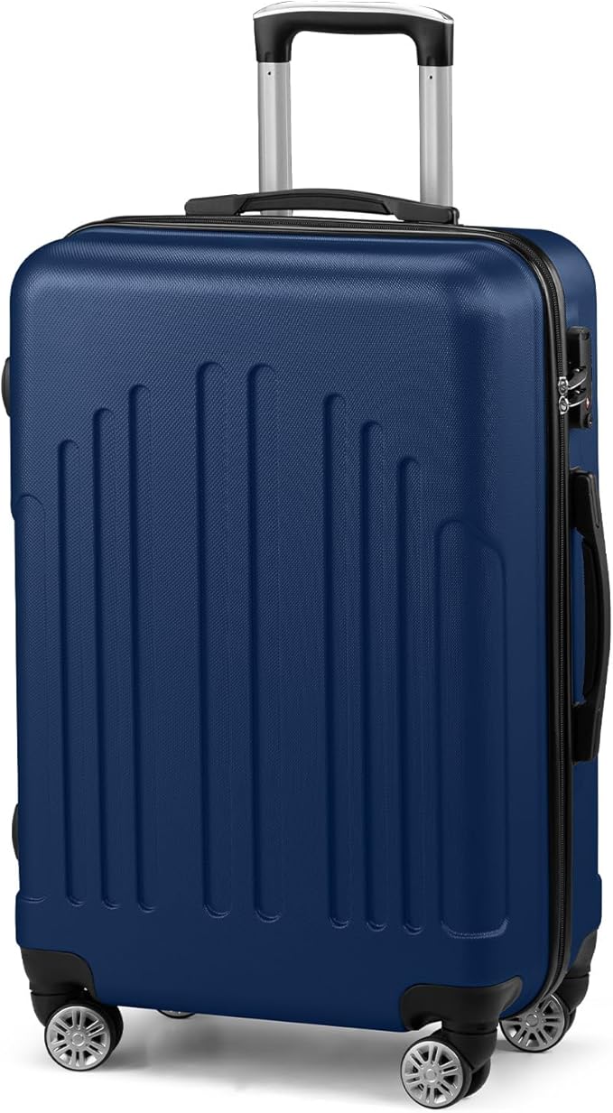 Karl home 24in Checked Luggage with TSA Lock, ABS Hardshell Check-in Suitcase with Spinner Wheels, Durable Medium Suitcase Rolling Luggage for Business Travel, Navy Blue