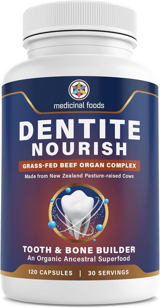 Medicinal Foods Dentite Nourish Tooth & Bone Builder | Ancestral Superfood for Enamel Repair & Bone Strength | Grass-Fed Beef Organ Complex | Build Healthy Teeth & Gums | 180 Capsules