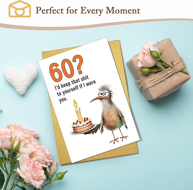 Funny 60th Birthday Card Gift for Men Women, Unique Bird 60th Birthday Card Gift for Him Her, 60 Years Old Bday Gifts for Mom Dad Friend Husband Wife Brother Sister