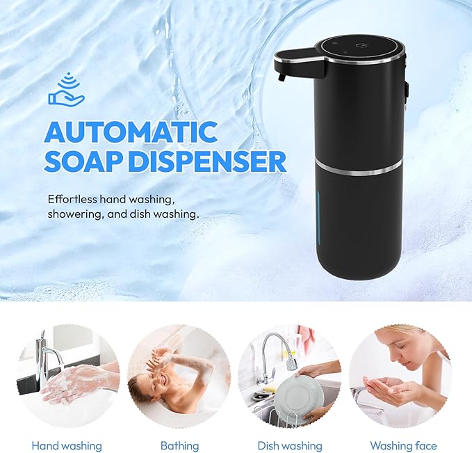 2 Pack Automatic Foaming Soap Dispenser,Touchless Foam Soap Dispenser,12.8oz Rechargeabled Wall Mounted Smart for Bathroom and Kitchen Dish Soap,Easy for Toddlers(Black)