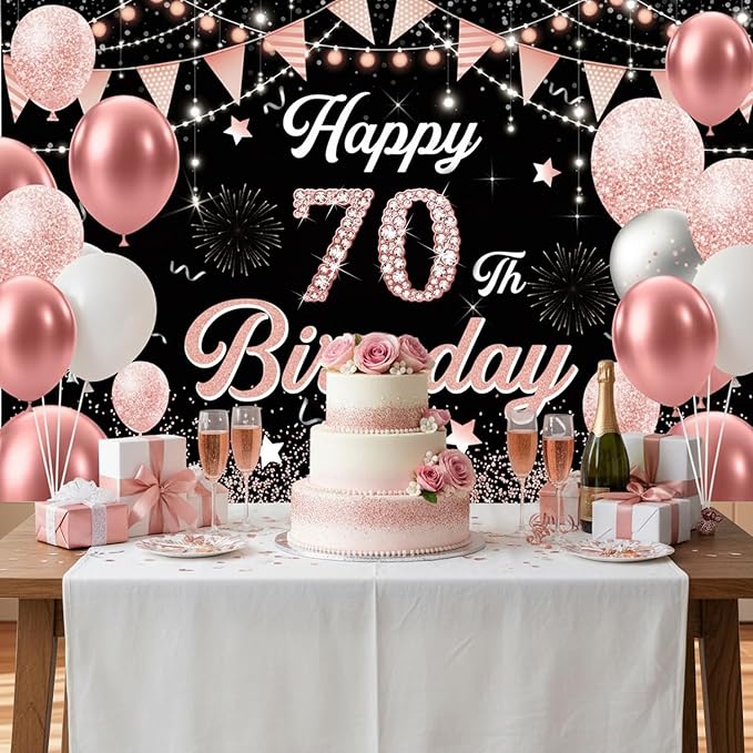 70th Birthday Decorations for Women - Happy 70th Birthday Banner Decorations Cheers to 70 Years Birthday Party Indoor and Outdoor Decoration Suppiles Pink Backdrop for 70th Birthday Party Favors Decor