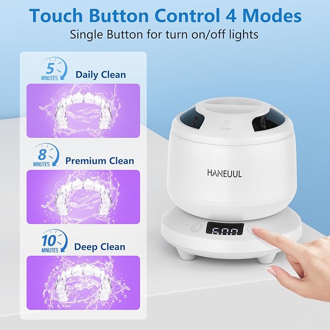 2025 Ultrasonic Retainer Cleaner for Dentures & Aligner, Durable Removable Base and Top Cover, Denture Cleaner Machine with 4 Modes for Mouth Guards, Jewelry, Rings, etc (White)