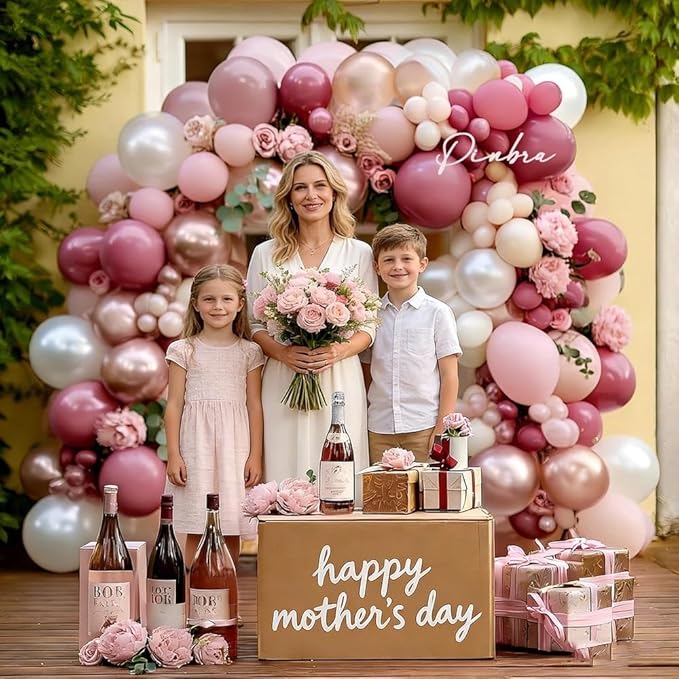 Dusty Rose Balloon Garland Double Stuffed Dusty Pink Mauve Pearl White Balloons Light Pink Cream Boho Balloon Arch Kit for Mother's Day Birthday Baby Shower Bridal Engagement Party Decorations