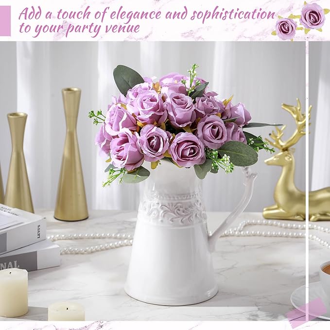 Zeyune 12 Bunches Wedding Bridesmaids Bouquets 144 Heads 7 Inch Artificial Rose Bouquets Silk Fake Flower Bulk with Stems for Valentine's Day Wedding Bridal Shower Home Party Decor(Purple)