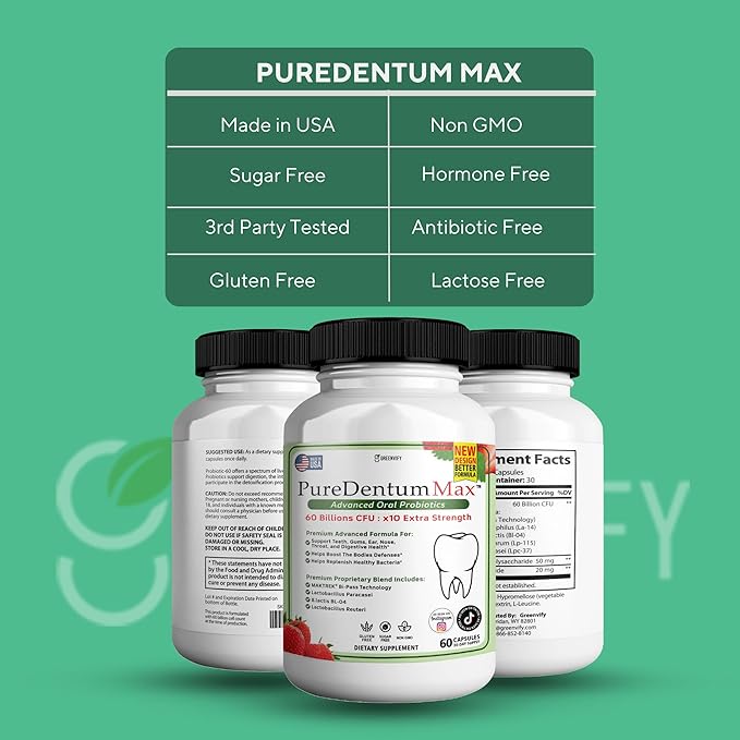 PureDentum for Gums and Teeth Health & Fresh Breath - 40 Billion CFU Advanced Oral Probiotics for Mouth Bad Breath, Capsule Supplement (10)