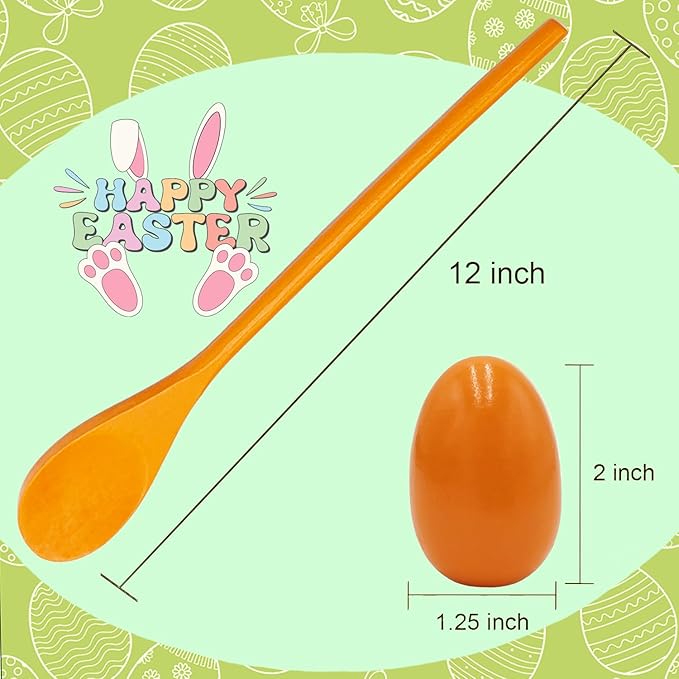 24 Wooden Easter Eggs and 24 Wooden Spoon Race Game Set, 24 Sets, Multi-Player Carnival Game for Kids & Family Activity Holiday Outdoor Yard Easter Egg Hunt Birthday Party Lawn Games