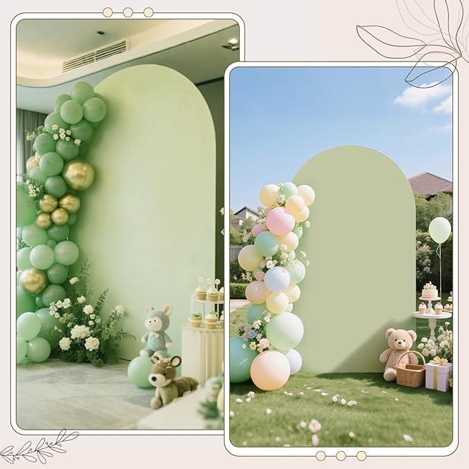 Ledido Wedding Arch Backdrop Cover 7.2FT Arch Covers Fitted Stretchy Spandex Round Top Stand Backdrop Cover for Wedding Banquet Ceremony Birthday Party Baby Shower Event Decoration,Sage Green