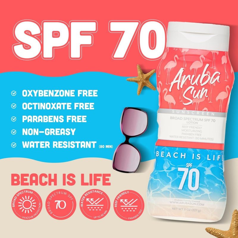 Aruba Sun SPF 70 Sunscreen Lotion 16oz 2-Pack - Reef Act Compliant no 67 Octinoxate & Oxybenzone Free - Sun Screen Broad Spectrum UVA/UVB - Sunscreen Waterproof and Non-Greasy