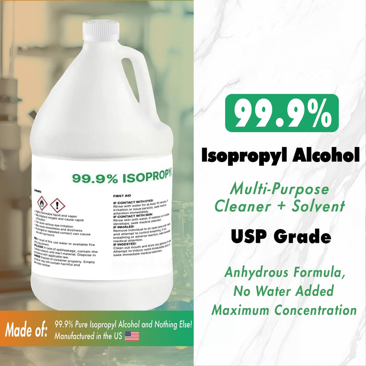 99.9% Pure Isopropyl Alcohol, 99.9 Percent IPA 4 Gallons, USP Grade, Made in The USA (4 * 1 Gallon, 512 fl oz)