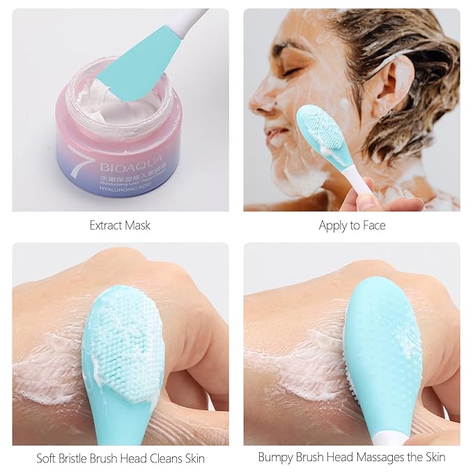 Silicone Facial Mask Applicator - 4 Pcs Face Scrubber, 2 in 1 Face Mask Brush, Lip Exfoliator - Skin Care Tools Set