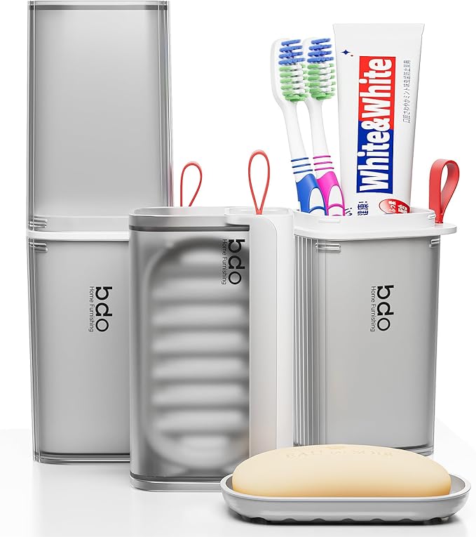 VITVITI Travel Soap Case Container, Portable Toothbrush Travel Case Dish Tray, 7.88 Inch Toothpaste Traveling Toothbrush Holder Set with Cover for Trip/Bathroom/Camping, Clear Gray