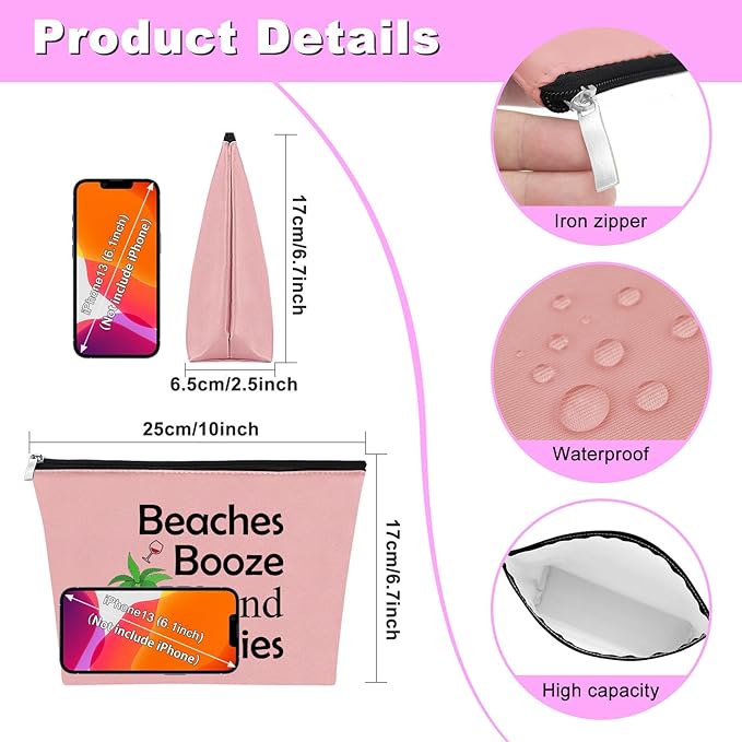 Beach Gifts for Women Friends Makeup Bag Beach Lover Gifts Funny Vacation Gift Seaside Themed Cosmetic Bag for Women Birthday Christmas Graduation present for Besties sister Travel Pouch（Pink）