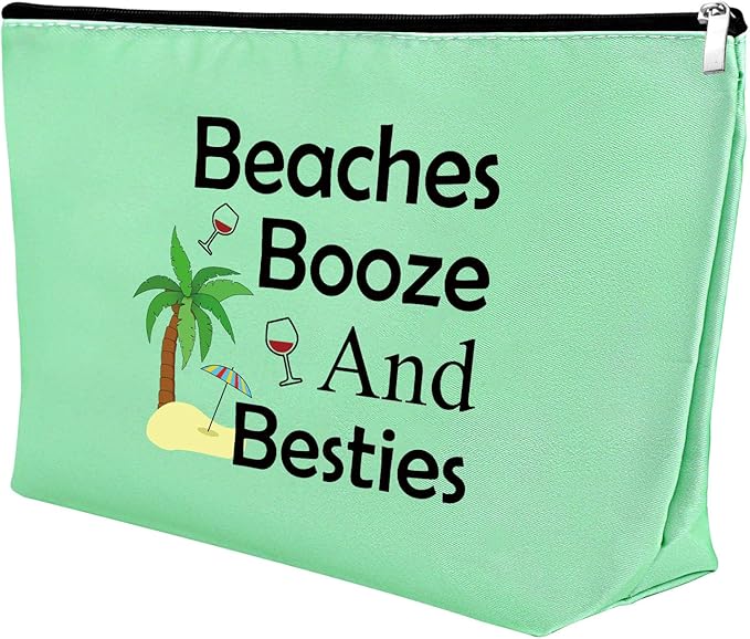 Mxrymvu Beach Gifts for Women Friends Makeup Bag Beach Lover Gifts Funny Vacation Themed Cosmetic Bag for Women Besties Birthday Christmas Graduation Present Travel Pouch（Green）