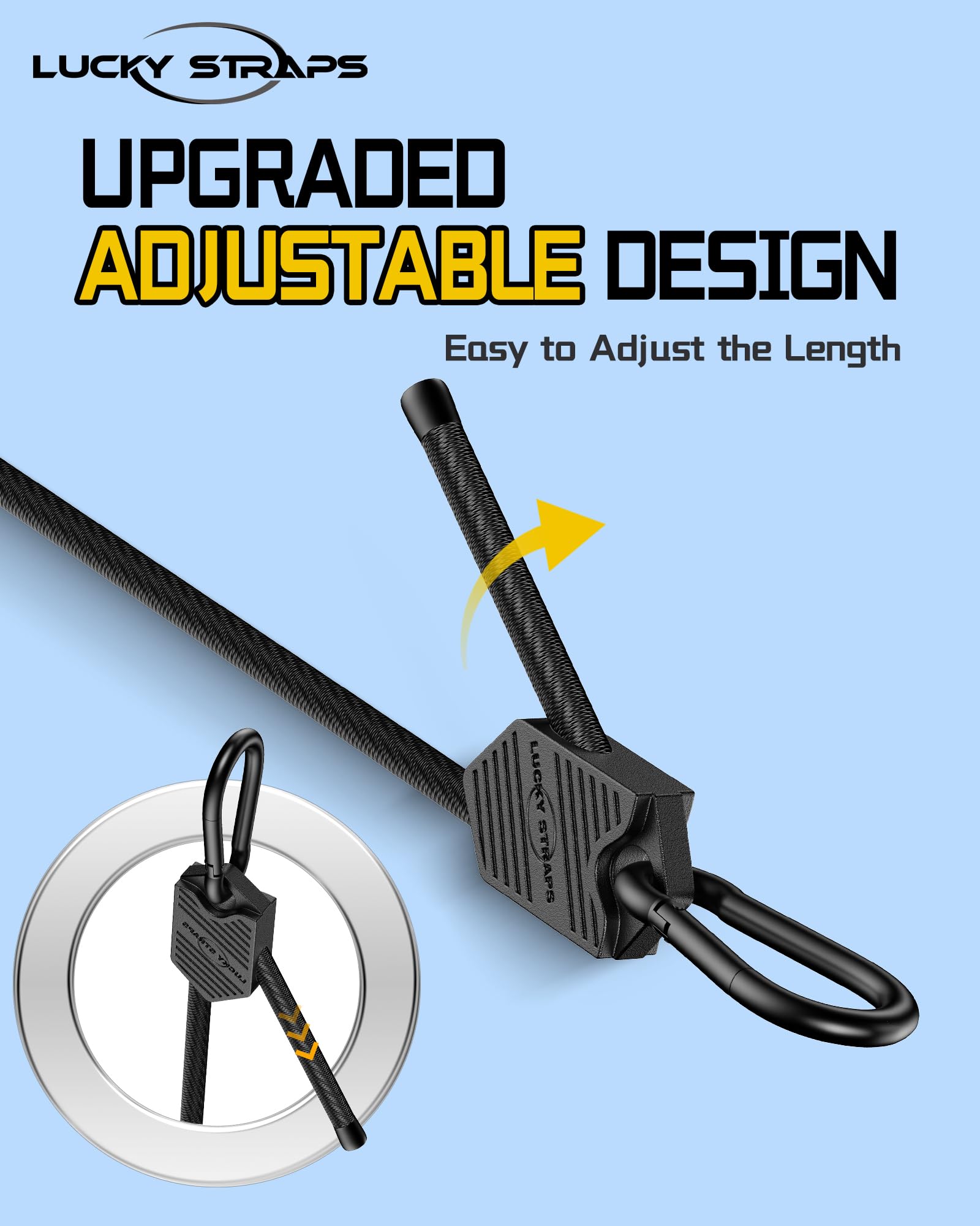 8 Pcs 48 Inch Adjustable Carabiner Bungee Cords with Hooks, Easy to Adjust from 7" to 48", Black Bungee Straps with UV-Resistance & Superior Elasticity for Cargo, Bike, Luggage, Carts, Truck, etc