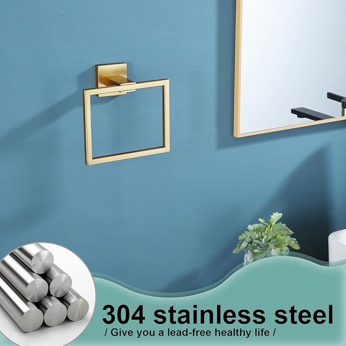 KOKOSIRI Hand Towel Ring Shower Towel Hanger Holder Bath Towel Holder Bathroom Lavatory Stainless Steel Wall Mount, Brushed Gold, B3004BG