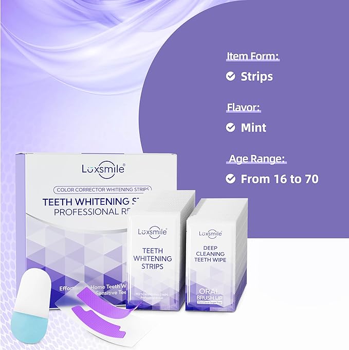 Teeth Whitening Strips V34 Purple Whiten Strips Non Sensitive for Teeth Whitening Efficient Professional Teeth Whitening Kit with Extra Cleaning Wipes, 28set/56pcs
