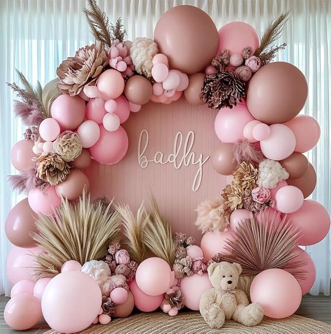 Dusty Pink Balloon Garland Double Stuffed Baby Light Pink Balloon Arch Kit Latex Pastel Balloons for Boho Wedding Baby Shower Birthday Princess Party Decoration