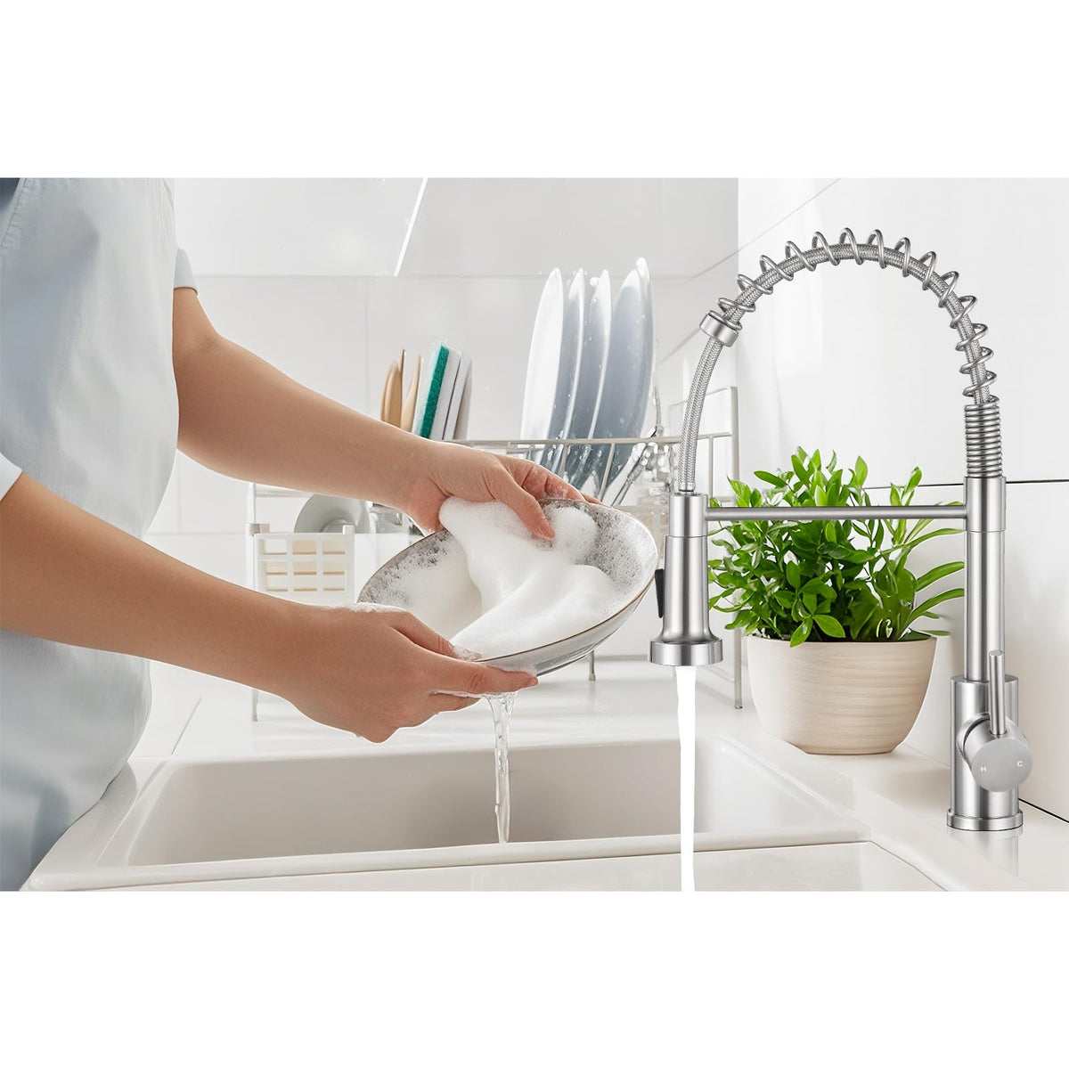 KHQF Kitchen Faucet with Pull Down Sprayer, Brushed Nickel
