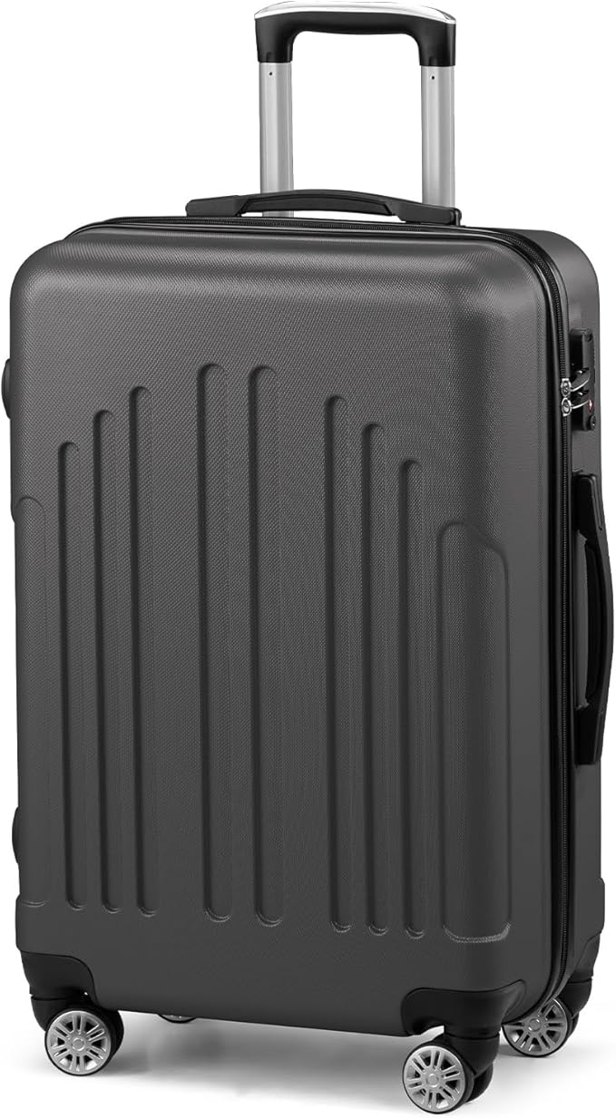 Karl home 24in Checked Luggage with TSA Lock, ABS Hardshell Check-in Suitcase with Spinner Wheels, Durable Medium Suitcase Rolling Luggage for Business Travel, Dark Grey