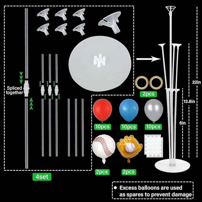 4 Sets Baseball Party Balloons Stand Kit with Baseball Glove Foil Balloons Sport Themed Party Ball Balloon Centerpiece for Tables for Game Sports Birthday Baby Shower Decoration
