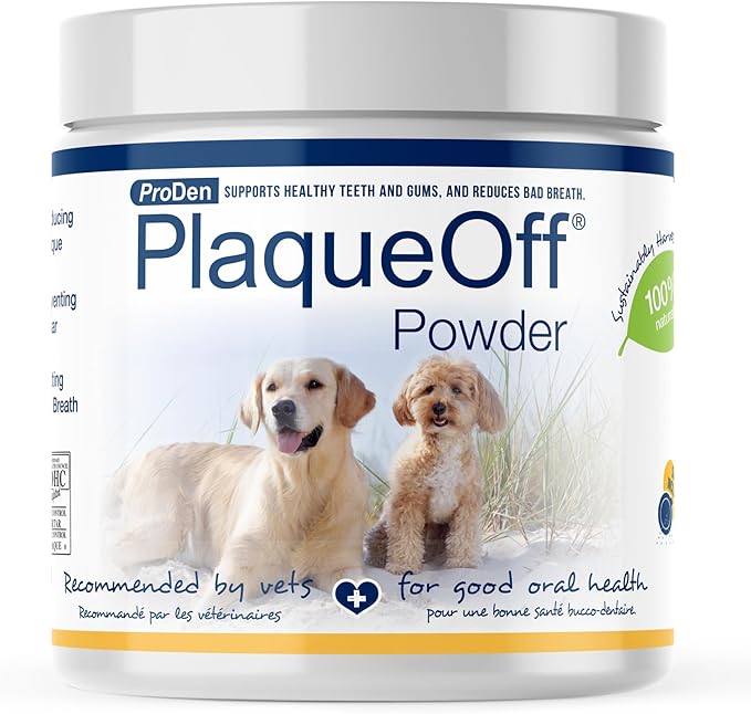 ProDen PlaqueOff Powder for Pets - Cat & Dog Breath Freshener - Plaque & Tartar Remover for Pet Oral Care - 180g