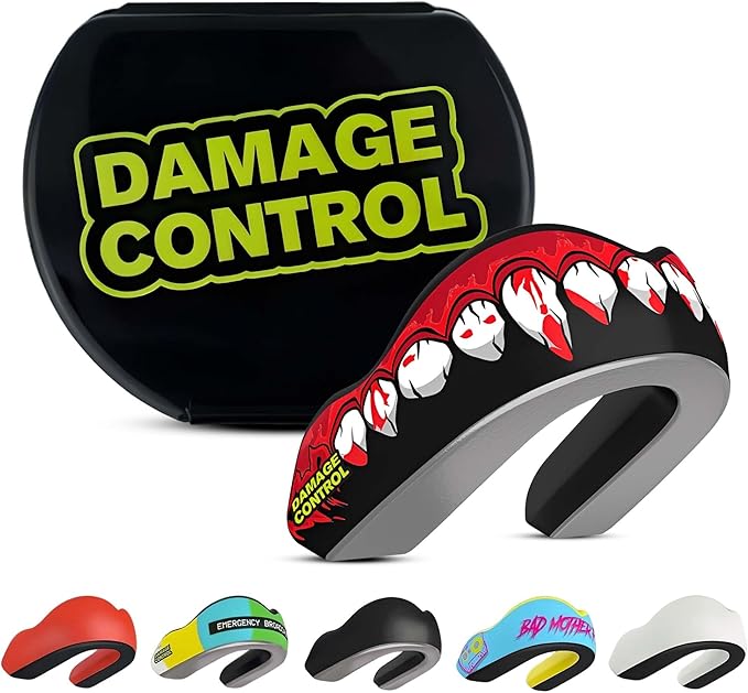 DAMAGE CONTROL Extreme Impact Mouth Guard – Sports Mouthguard for Boxing, MMA, BJJ, Hockey, Rugby, Lacrosse, & More – Mouthpiece for Teeth & Jaw Protection, for Youth & Adults (Adult, Bleeding Fangs)