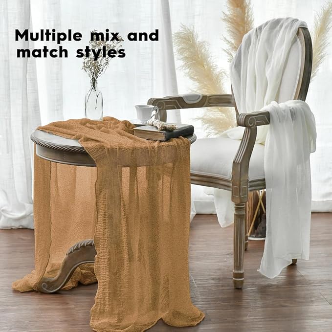 Artoid Mode Boho Cheesecloth Gauze Mustard Yellow Wedding Table Runner, 120 Inch Seasonal Fall Thanksgiving Fabric Kitchen Dining Holiday Table Decor for Home Party Indoor