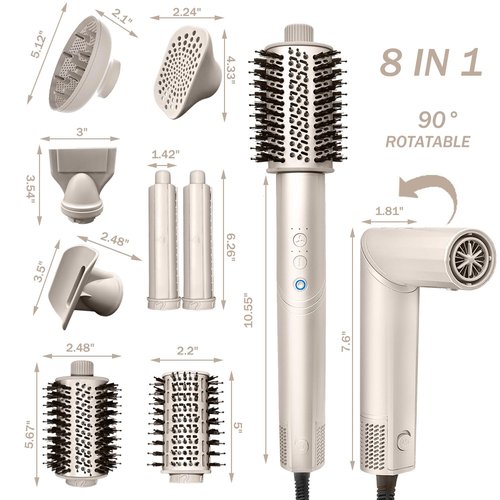 Hair Dryer Brush and 8 in 1 Hair Styler, Blow Dryer Brush with 110,000 RPM High-Speed Negative Ion, Multi Hair Styler with HD Digital Display for Fast Drying Straightening Curling (Black)