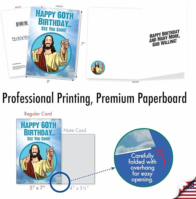 NobleWorks Humorous 60th Milestone Birthday Greeting Card with 5 x 7 Inch Envelope (1 Card) See You Soon - 60 C10005MBG