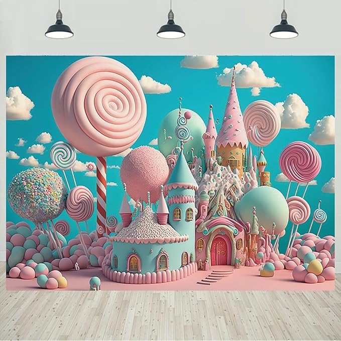 15x10ft Candyland Backdrop Fantasy Pink Sweet Candy Castle Photography Background Children's Birthday Party Candyland Theme Decorations Banner Photo Studio Props