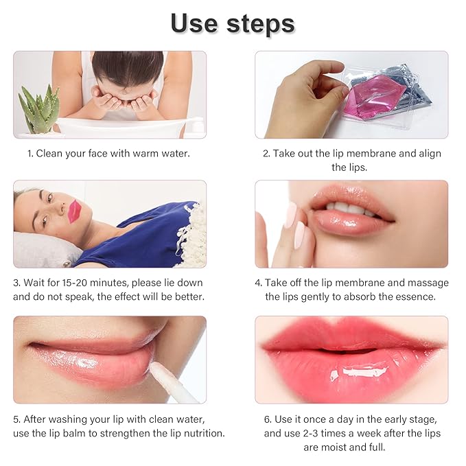 30 PCS Lip Mask Collagen Lip Masks Sheet for Dry Lips, Gel Lip Mask Pack for Remove Dead Skin, Moisturizes and Lightens Lip Lines, Pink