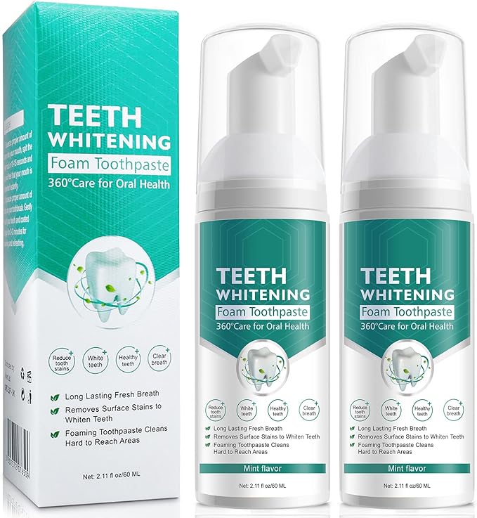 Teeth Whitening Toothpaste, 2 Pack Foam Whitening Toothpaste, Ultra-fine Mousse Foam Deeply Cleaning Gums, Stain Removal