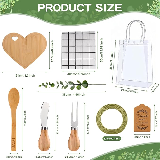 55 Pcs Baby Shower Prizes for Game Winners, 6 Sets Bamboo Cheese Board Kit with Utensils & Towel, Thank You Cards & Gift Bags for Adult Party Favors