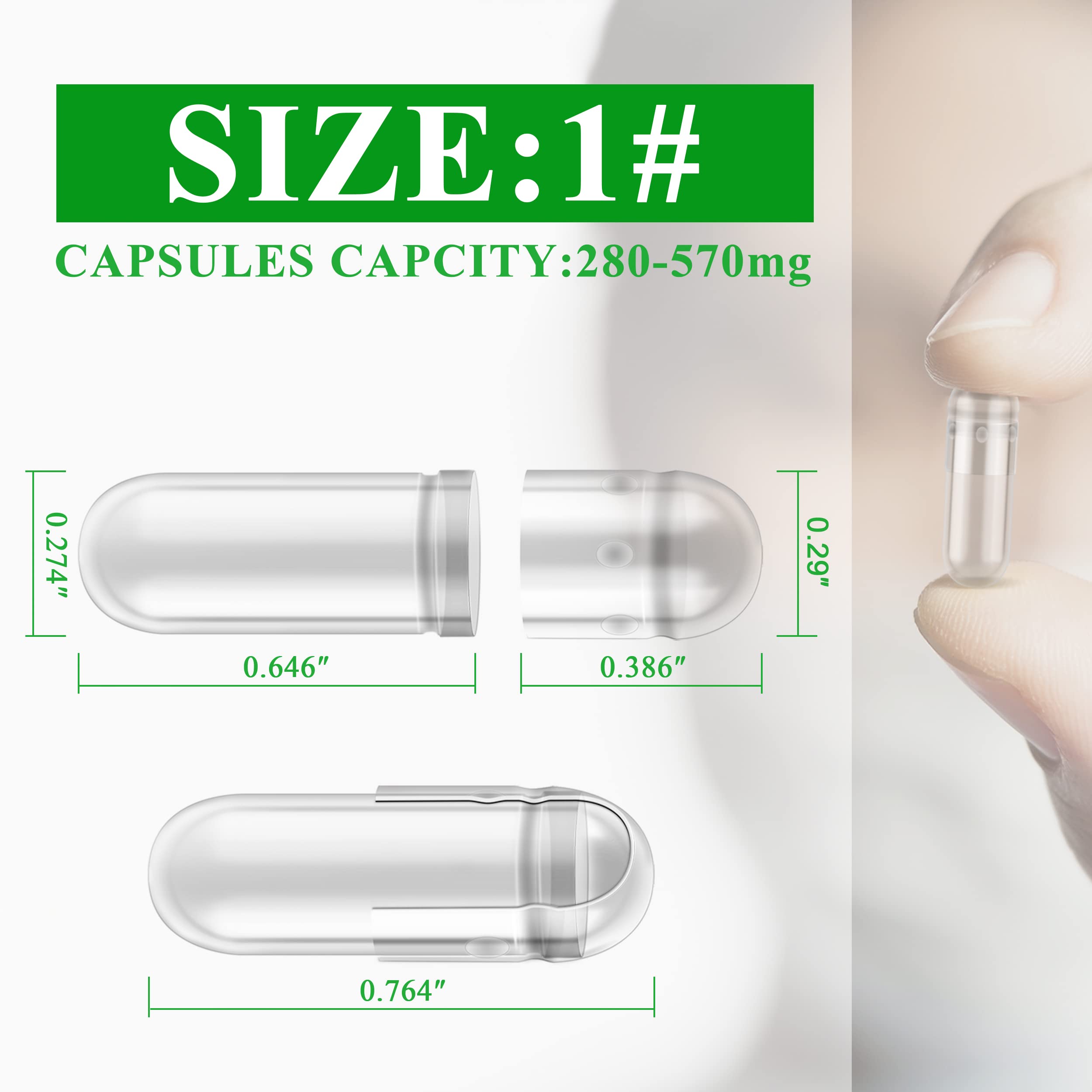 wananfu Size 1 Empty Capsules Vegetarian (1000 Count) Bundle with Micro Lab Spoon, Clear Fillable Veggie Pill Capsules Size 1 for Making Your Own Supplements