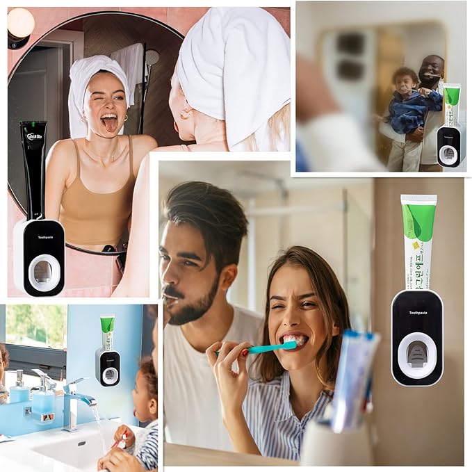 Automatic Toothpaste Dispenser Wall Mounted for Bathroom & Shower,Toothpaste Squeezer for Adults,Children & Family by Mr. Thumbs(1pc,Black)