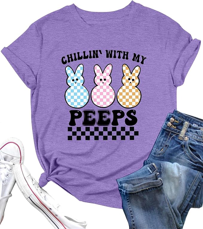 LAZYCHILD Women Easter Teacher Shirts: Funny Treat All with Kindness T-Shirt Bunny Rabbit Tee Tops