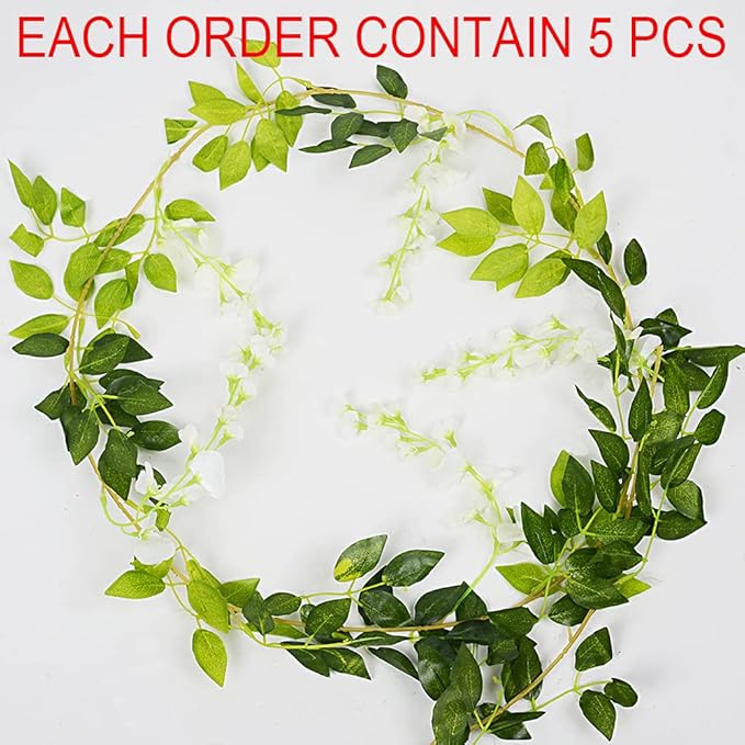 Wisteria Garland 5pack 33Ft Artificial Fake Wisteria Vine Hanging Flowers Fake Vines Plants