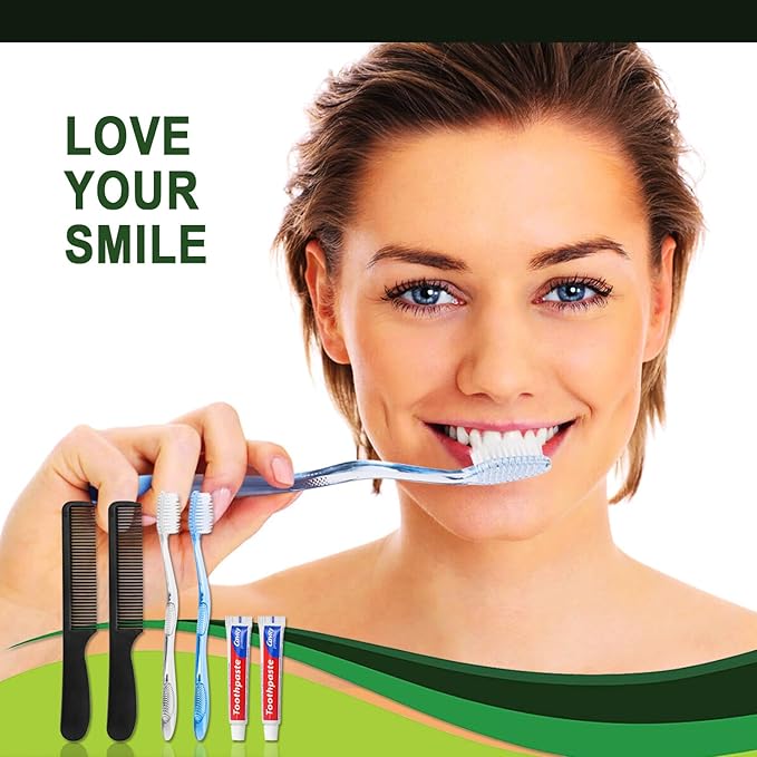 100 Pack Disposable Toothbrushes with Toothpaste and Comb for Homeless Individually Wrapped,10g Travel Toothpaste,7inch Black Hair Comb